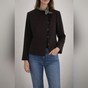MY FENO Italy Wool Blend Jacket EU 42 Brown Lined Short Coat Minimalist Chic